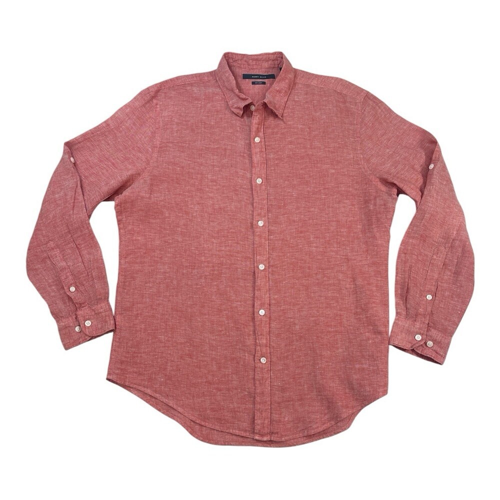 Men's PERRY ELLIS "Mineral Red" 100% Linen Shirt Size XL